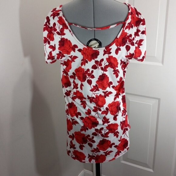 Piphany  Sz Med Rose Blouse, Low Curved Neck, Short Sleeves - Picture 5 of 7